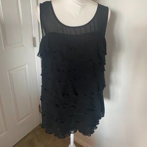 Nicole by Nicole Miller Black Sheer Tiered Ruffle Sleeveless Top Size L
